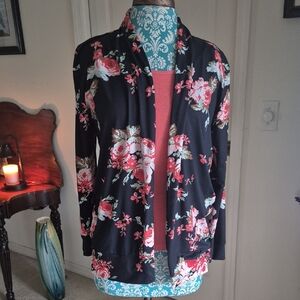 Floral Open-Front Women's Cardigan Jacket